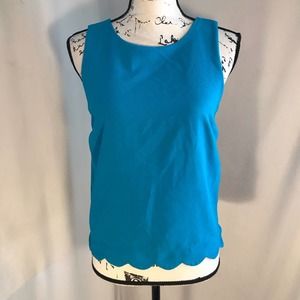 Monteau Zipper Back Scallop Hem Blouse Sz S